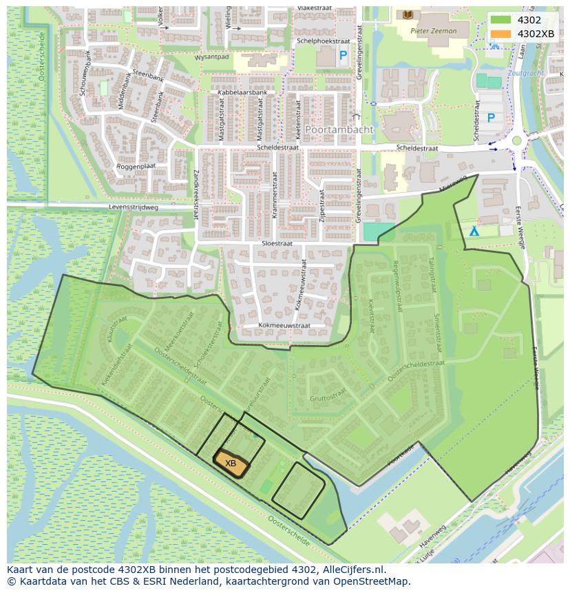 Afbeelding van het postcodegebied 4302 XB op de kaart.