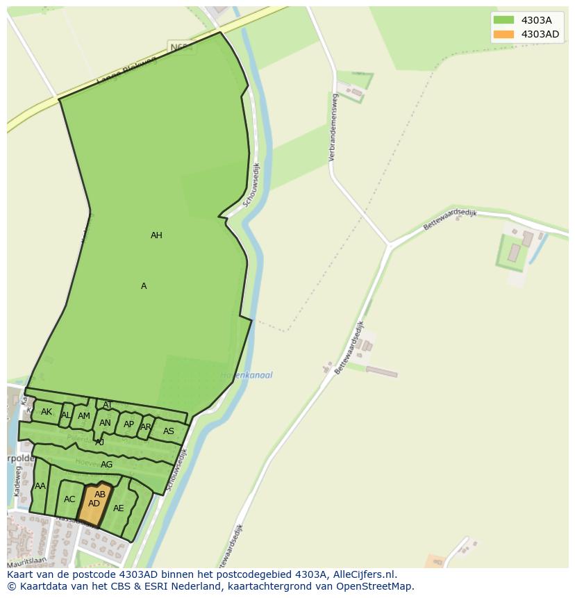 Afbeelding van het postcodegebied 4303 AD op de kaart.