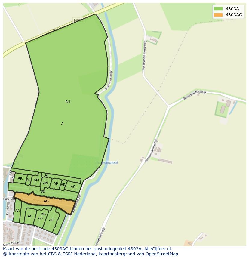 Afbeelding van het postcodegebied 4303 AG op de kaart.