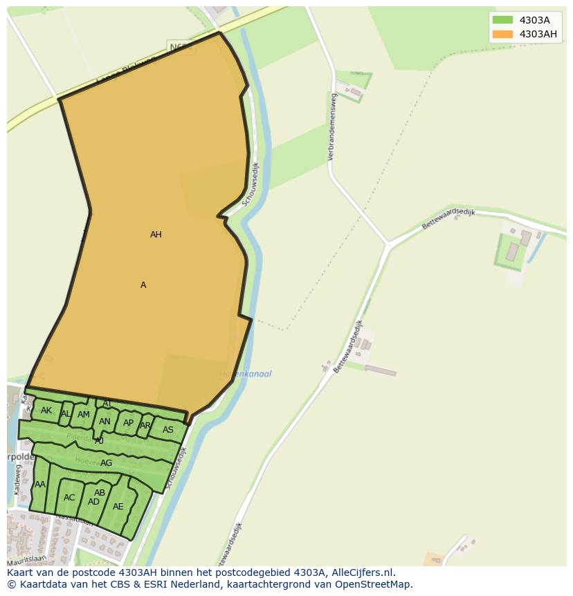 Afbeelding van het postcodegebied 4303 AH op de kaart.