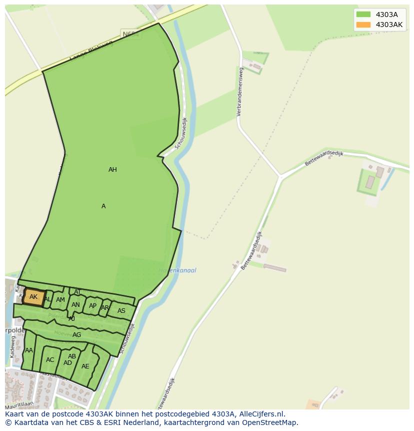Afbeelding van het postcodegebied 4303 AK op de kaart.