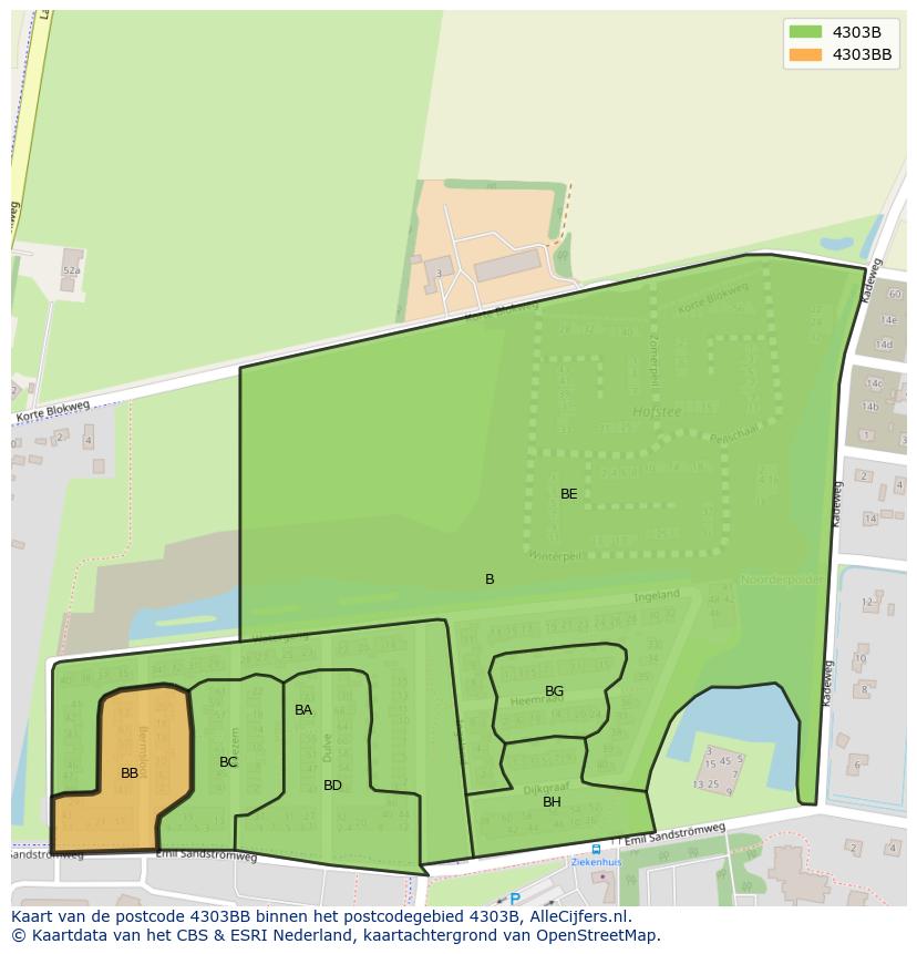 Afbeelding van het postcodegebied 4303 BB op de kaart.