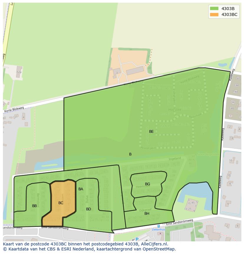 Afbeelding van het postcodegebied 4303 BC op de kaart.