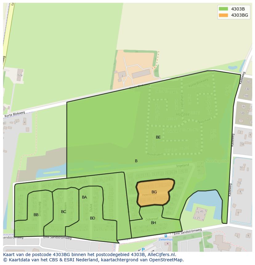 Afbeelding van het postcodegebied 4303 BG op de kaart.