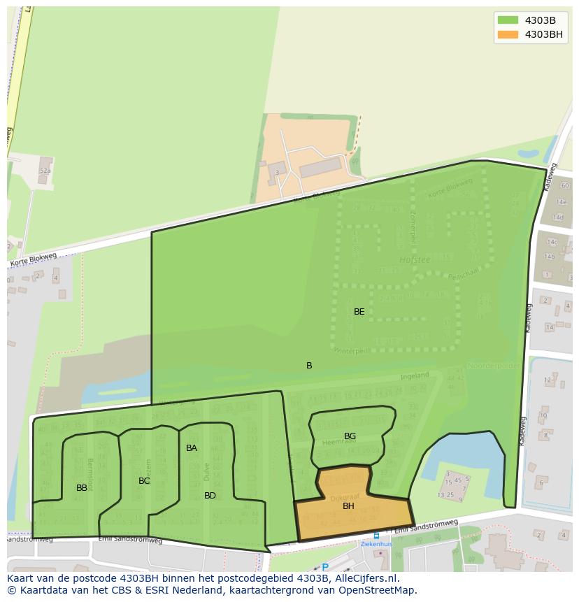 Afbeelding van het postcodegebied 4303 BH op de kaart.