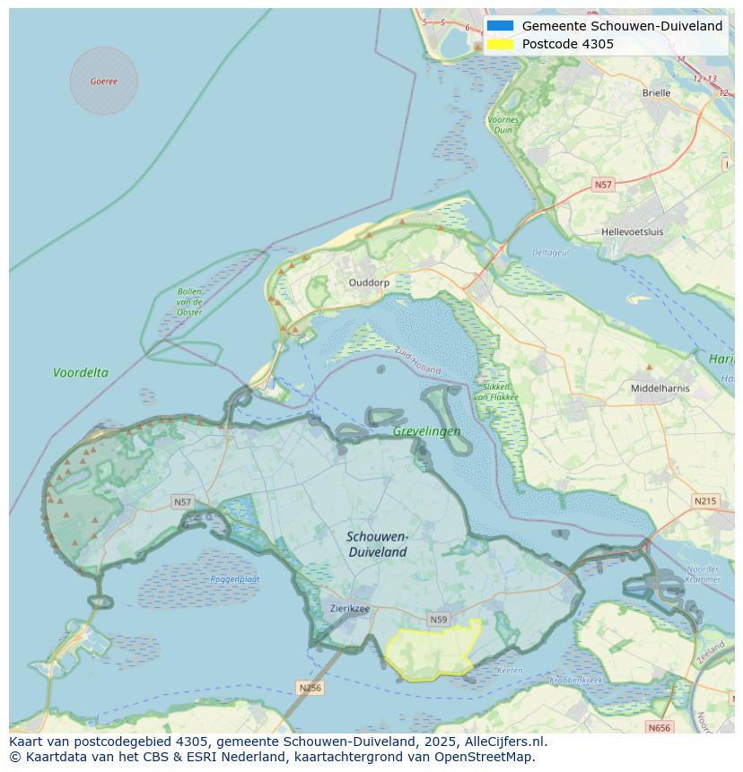 Afbeelding van het postcodegebied 4305 op de kaart.