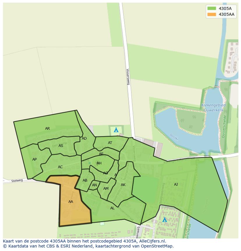 Afbeelding van het postcodegebied 4305 AA op de kaart.