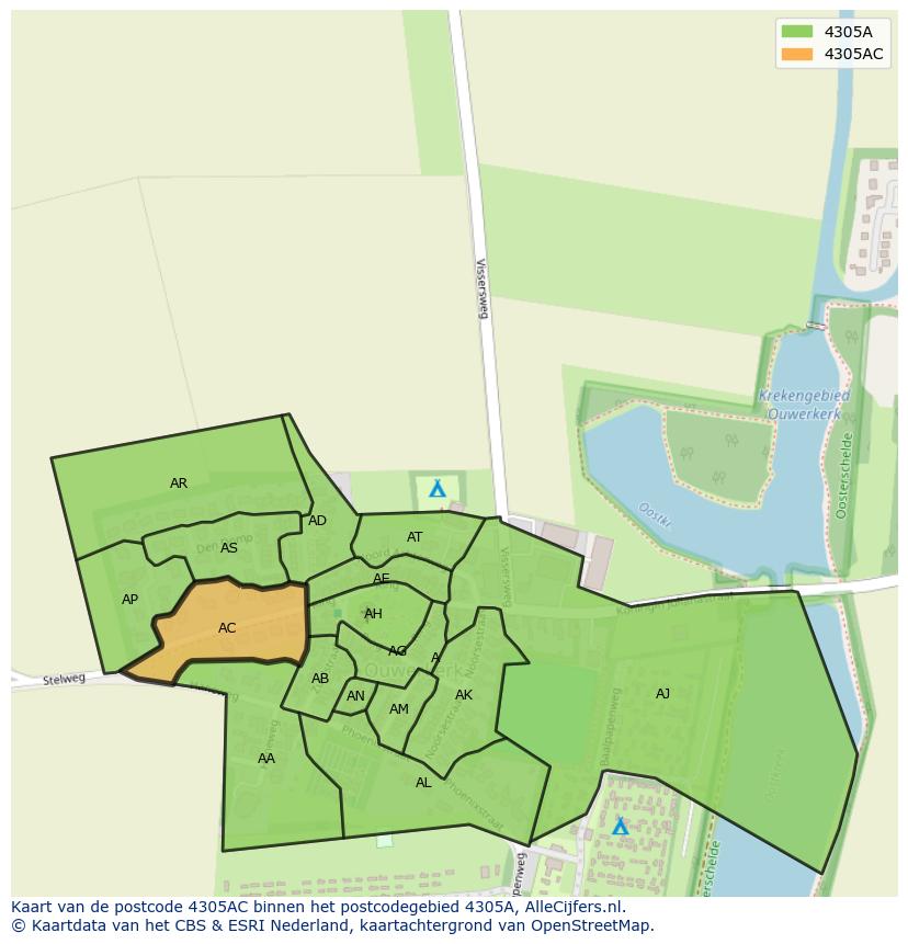 Afbeelding van het postcodegebied 4305 AC op de kaart.