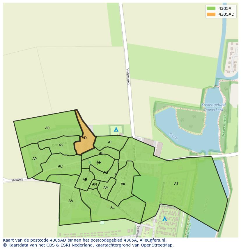 Afbeelding van het postcodegebied 4305 AD op de kaart.