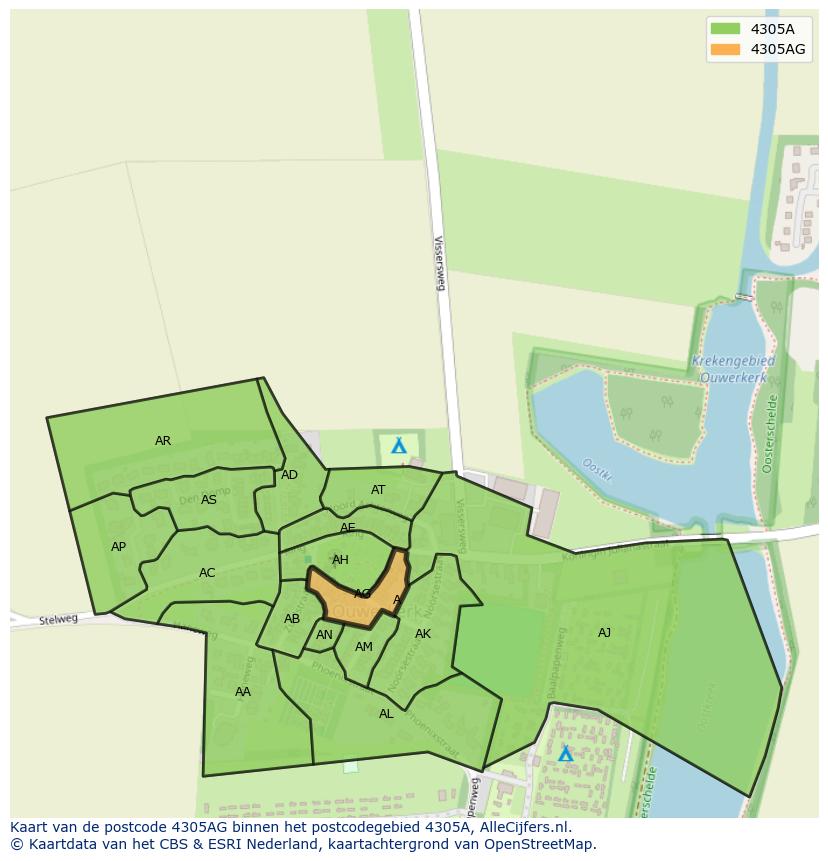 Afbeelding van het postcodegebied 4305 AG op de kaart.