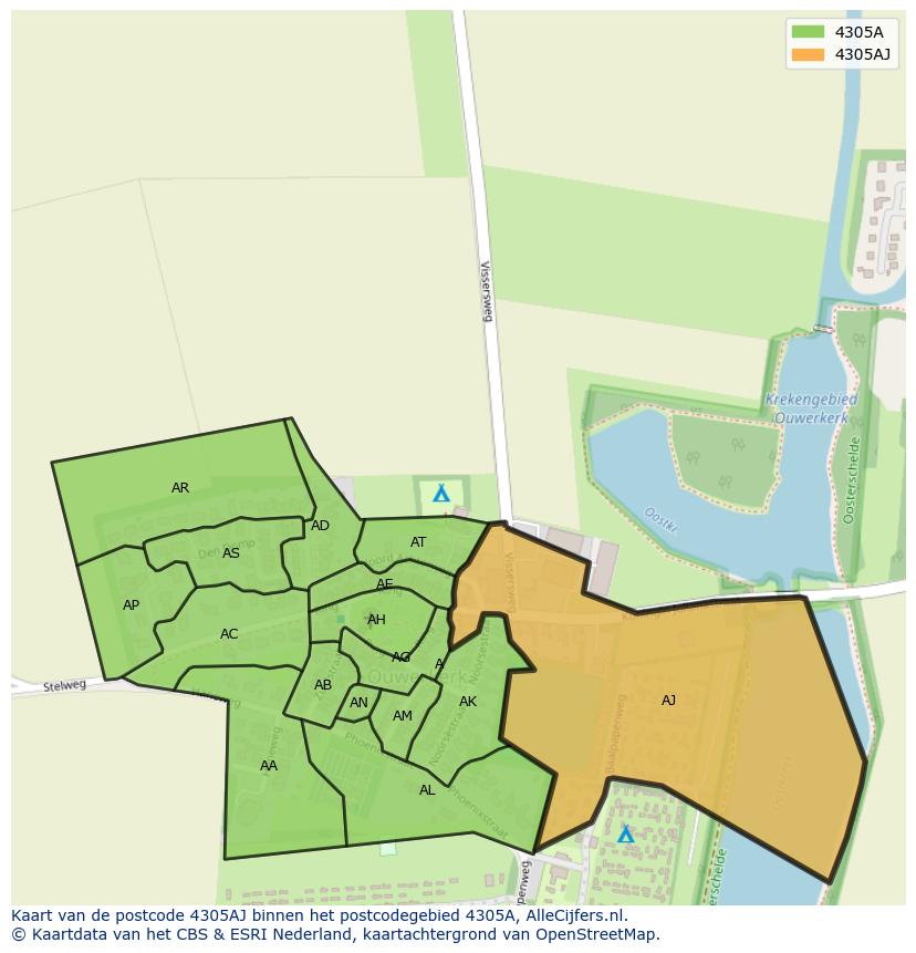 Afbeelding van het postcodegebied 4305 AJ op de kaart.