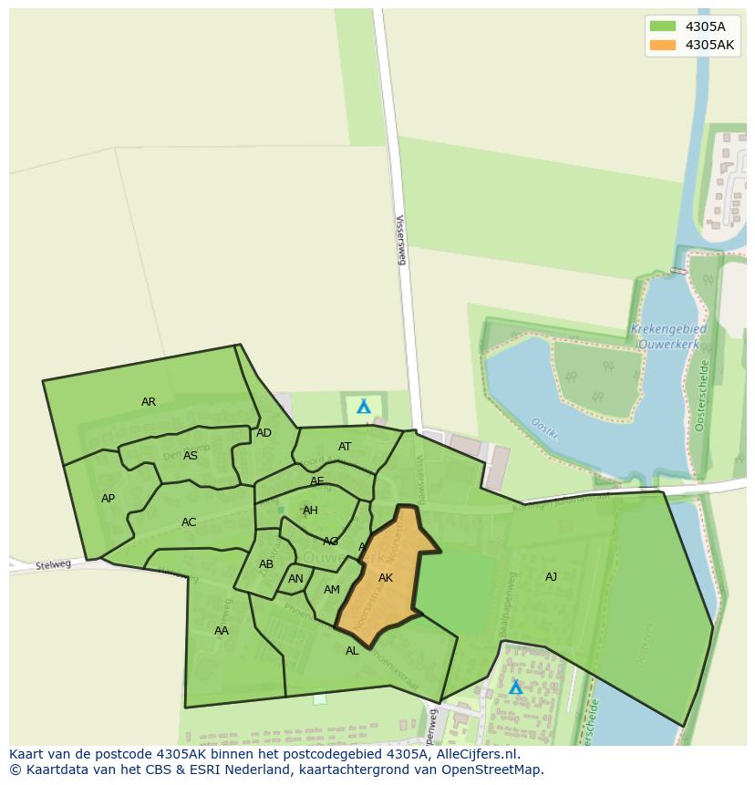 Afbeelding van het postcodegebied 4305 AK op de kaart.