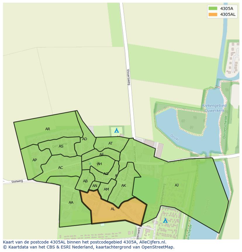 Afbeelding van het postcodegebied 4305 AL op de kaart.