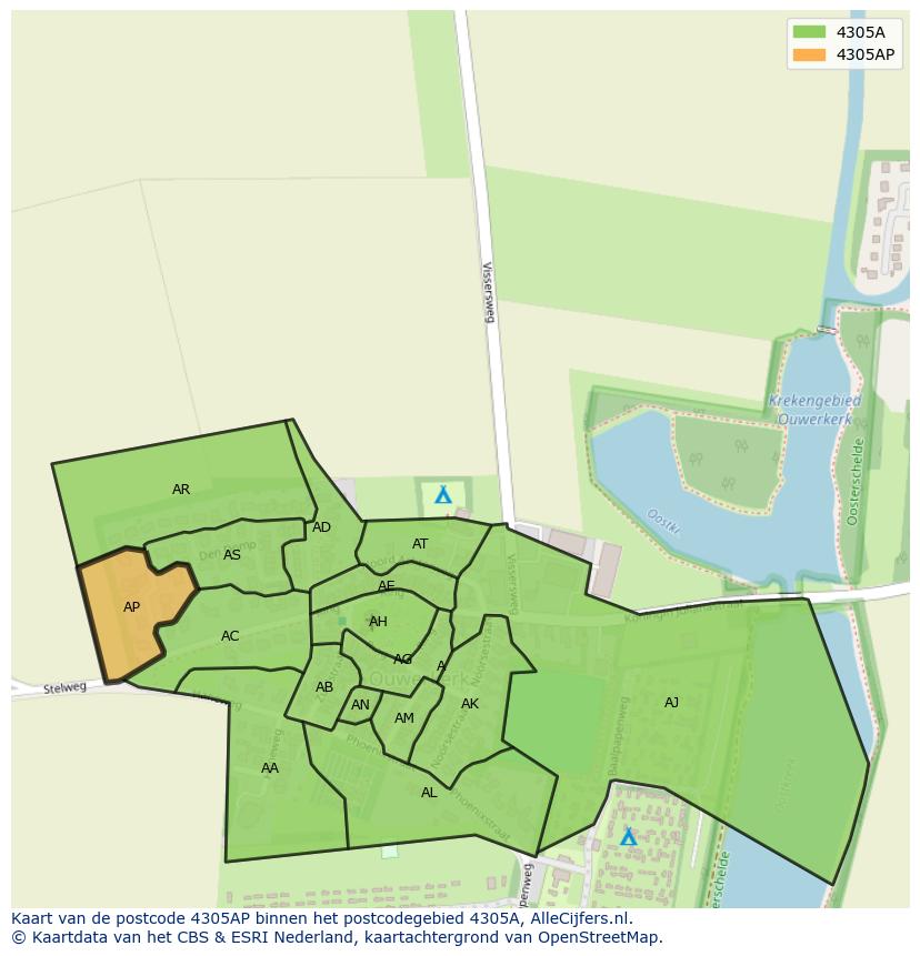 Afbeelding van het postcodegebied 4305 AP op de kaart.