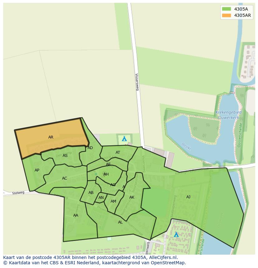 Afbeelding van het postcodegebied 4305 AR op de kaart.