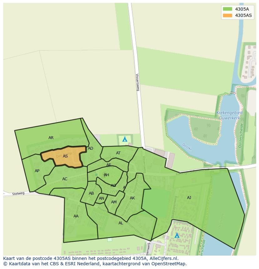 Afbeelding van het postcodegebied 4305 AS op de kaart.