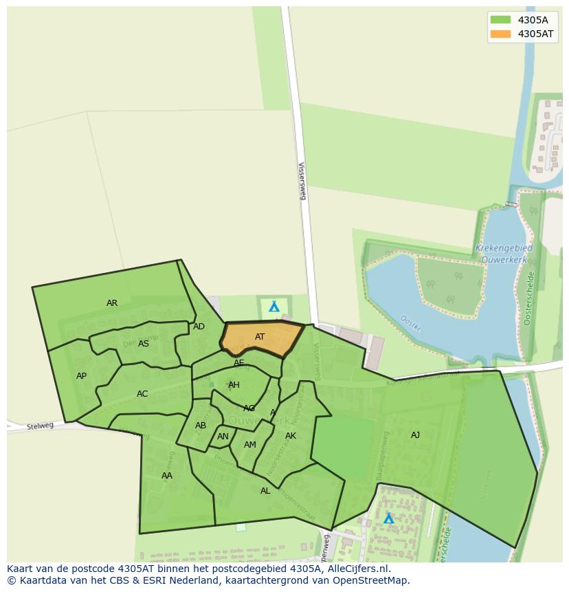 Afbeelding van het postcodegebied 4305 AT op de kaart.