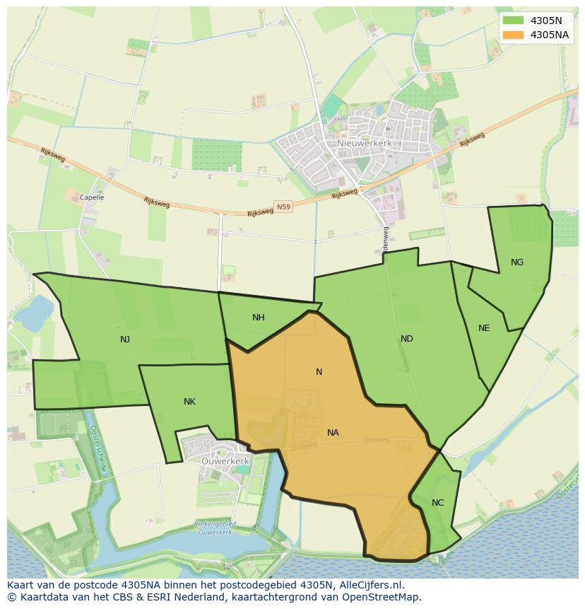 Afbeelding van het postcodegebied 4305 NA op de kaart.