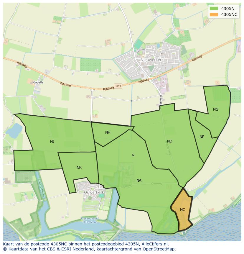 Afbeelding van het postcodegebied 4305 NC op de kaart.