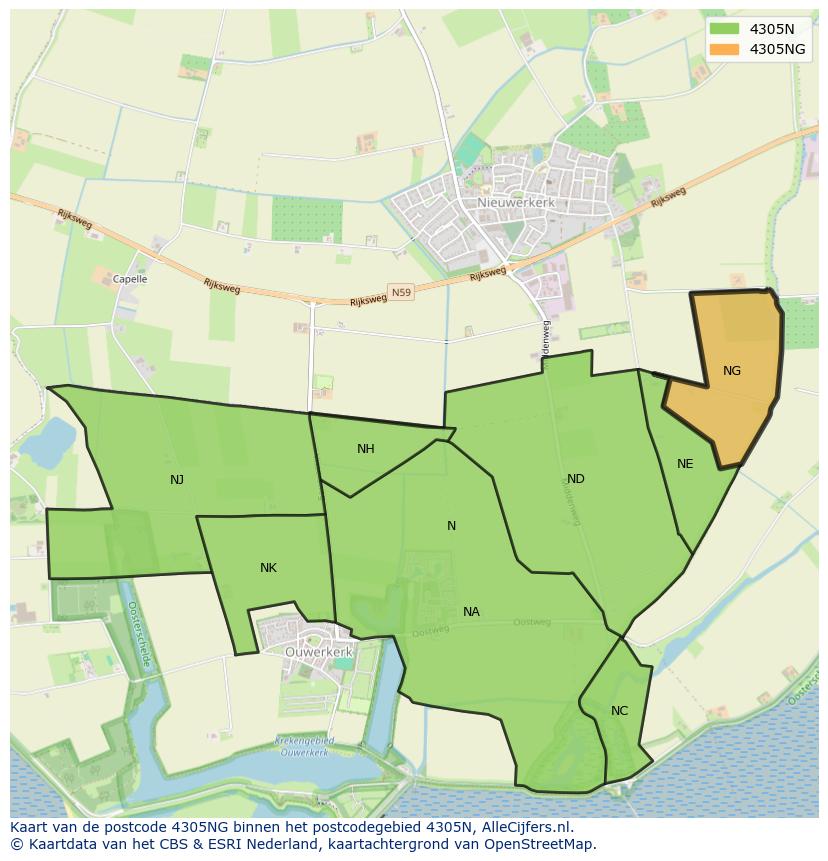 Afbeelding van het postcodegebied 4305 NG op de kaart.