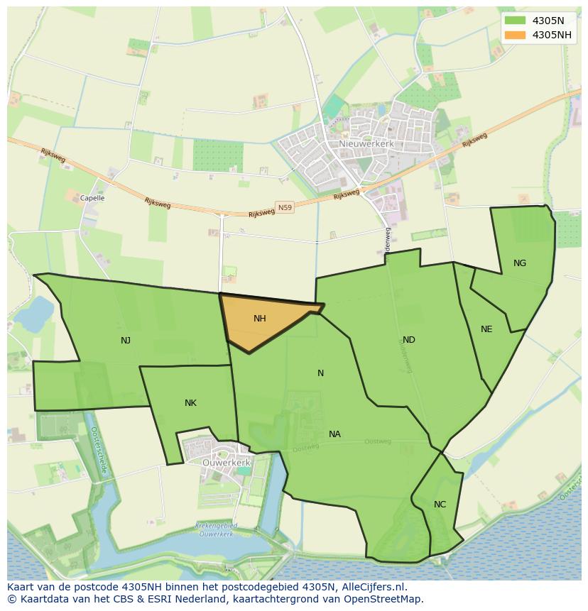 Afbeelding van het postcodegebied 4305 NH op de kaart.