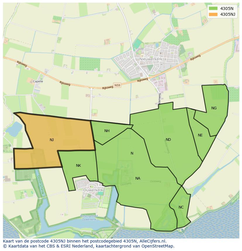 Afbeelding van het postcodegebied 4305 NJ op de kaart.