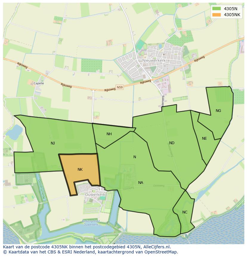 Afbeelding van het postcodegebied 4305 NK op de kaart.