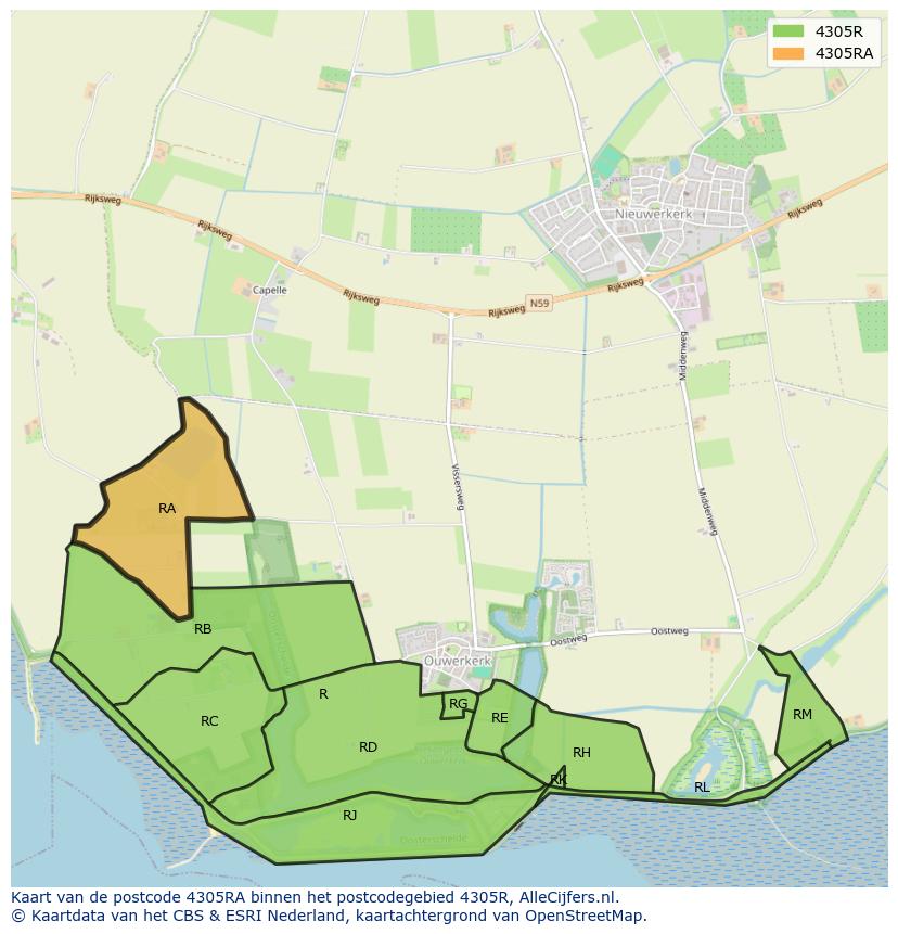 Afbeelding van het postcodegebied 4305 RA op de kaart.
