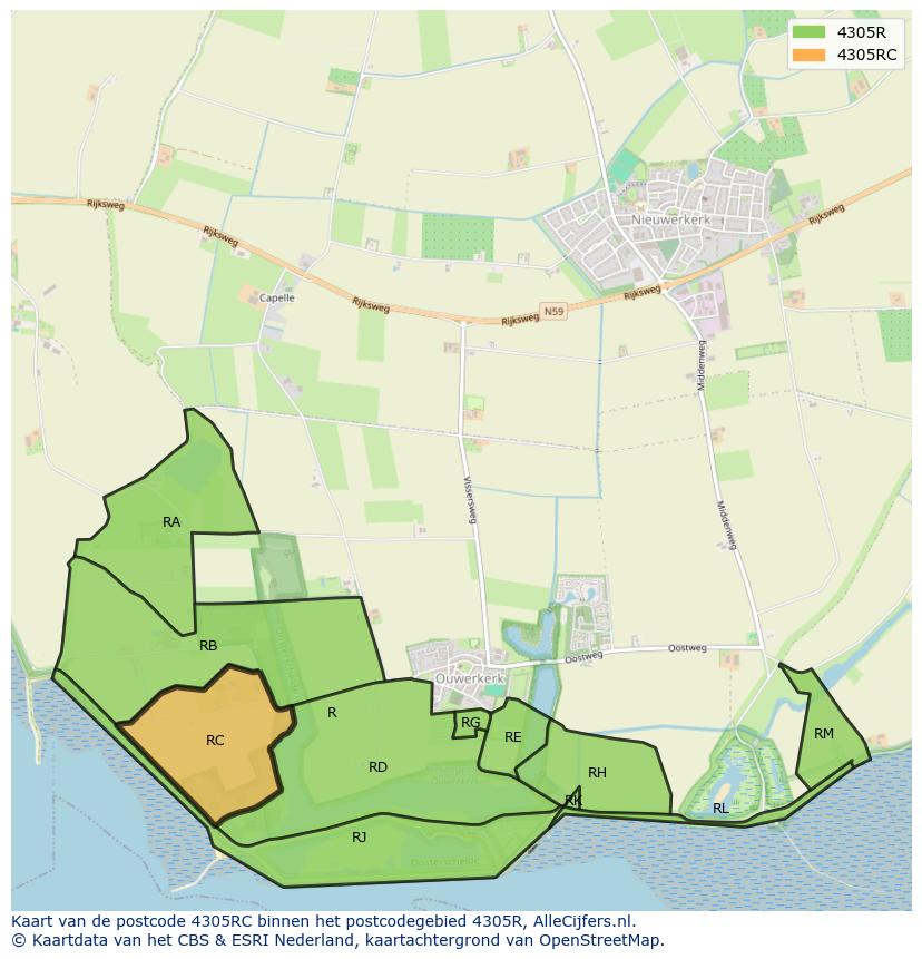 Afbeelding van het postcodegebied 4305 RC op de kaart.
