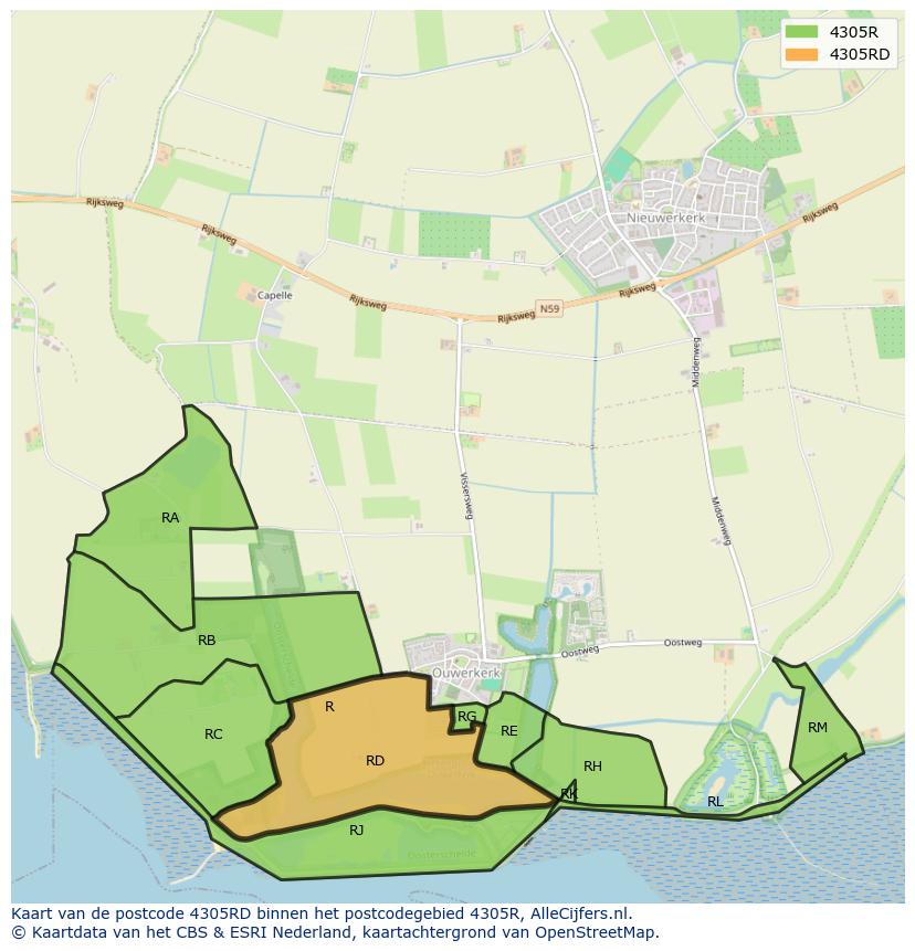 Afbeelding van het postcodegebied 4305 RD op de kaart.