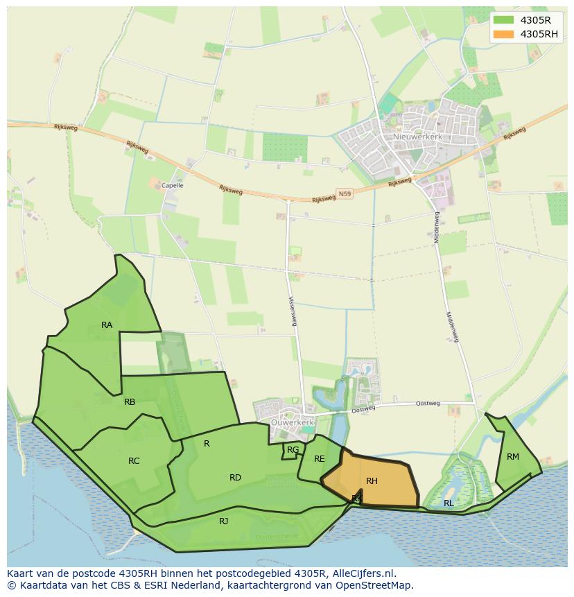Afbeelding van het postcodegebied 4305 RH op de kaart.