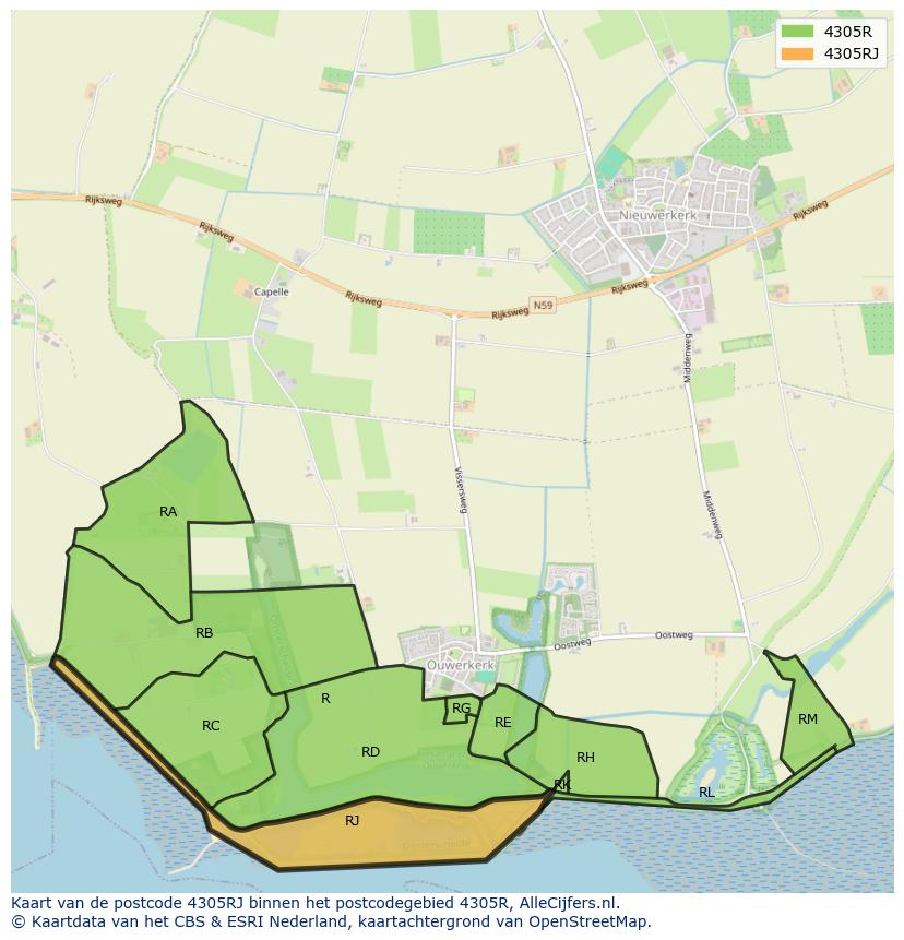 Afbeelding van het postcodegebied 4305 RJ op de kaart.