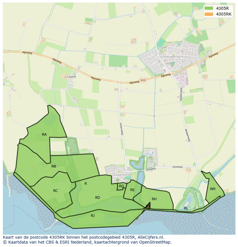 Afbeelding van het postcodegebied 4305 RK op de kaart.