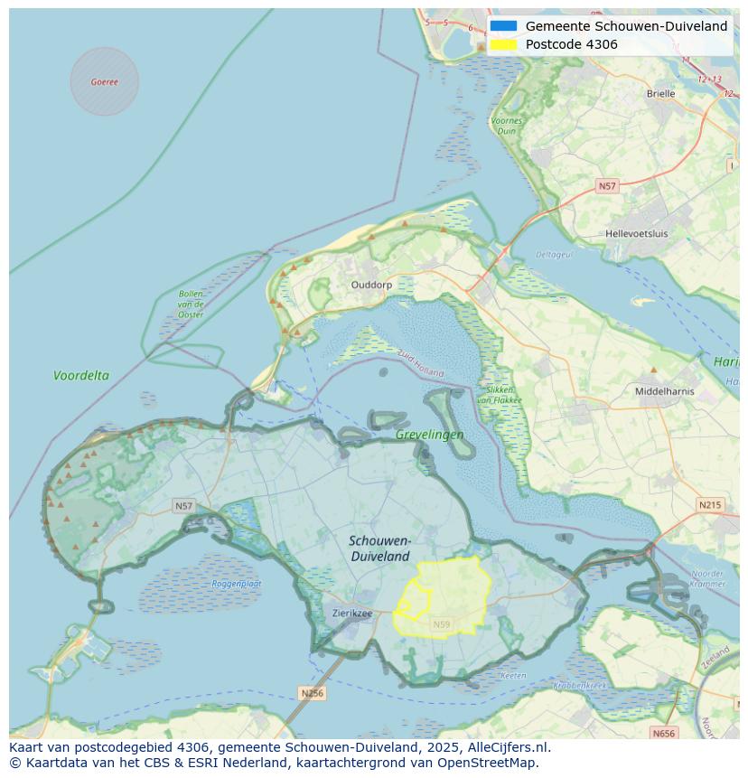 Afbeelding van het postcodegebied 4306 op de kaart.