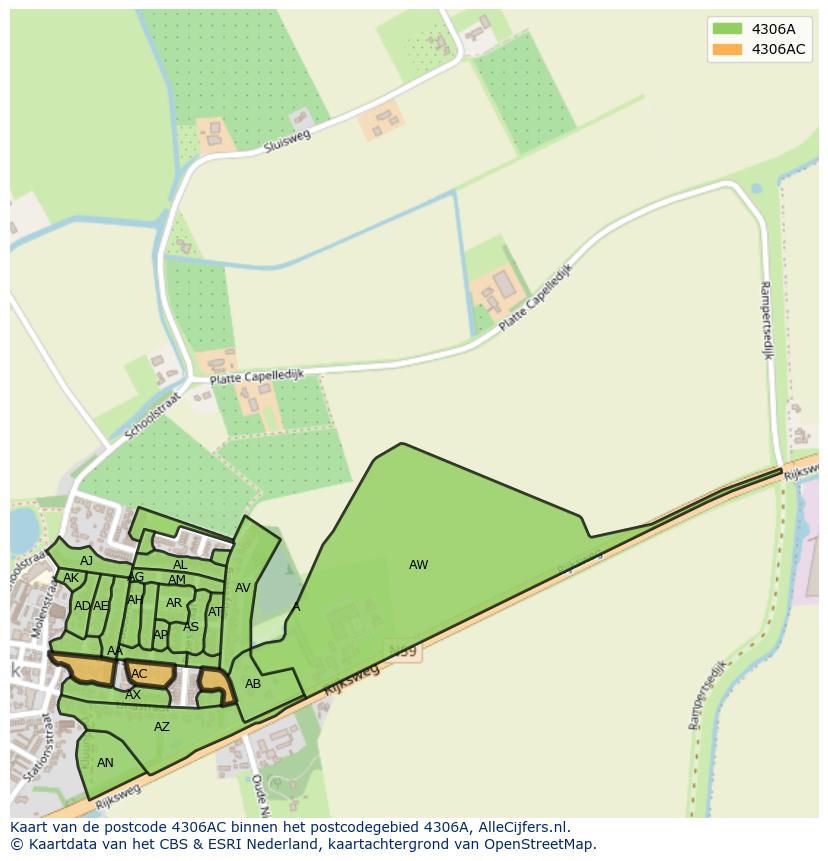 Afbeelding van het postcodegebied 4306 AC op de kaart.