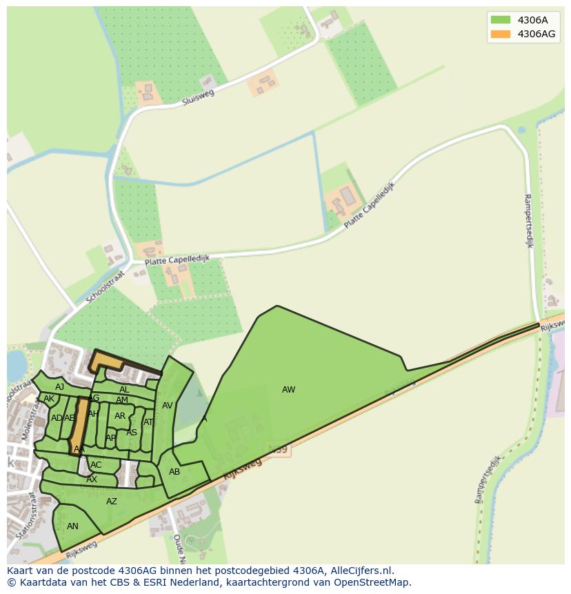 Afbeelding van het postcodegebied 4306 AG op de kaart.