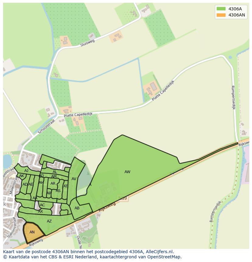 Afbeelding van het postcodegebied 4306 AN op de kaart.