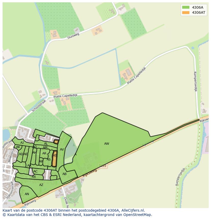 Afbeelding van het postcodegebied 4306 AT op de kaart.