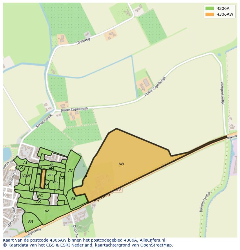 Afbeelding van het postcodegebied 4306 AW op de kaart.