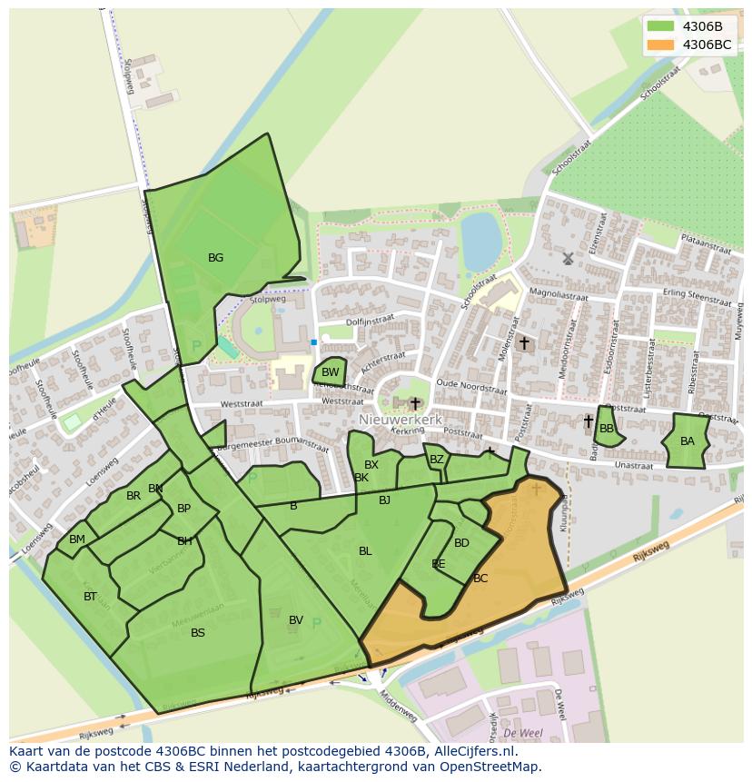 Afbeelding van het postcodegebied 4306 BC op de kaart.