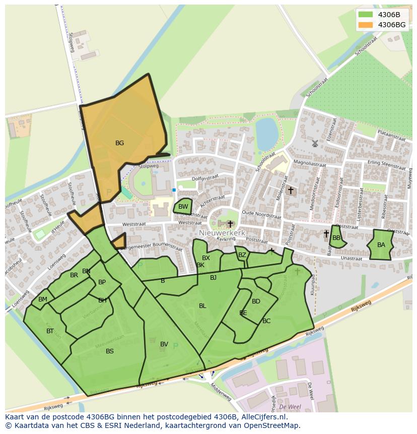 Afbeelding van het postcodegebied 4306 BG op de kaart.