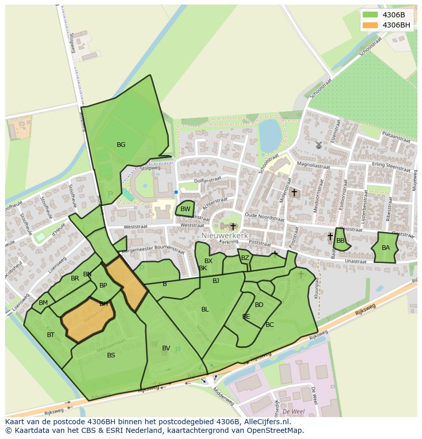 Afbeelding van het postcodegebied 4306 BH op de kaart.