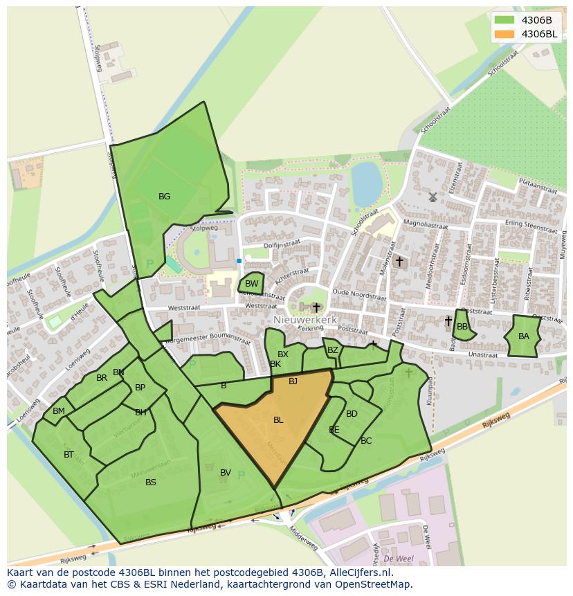 Afbeelding van het postcodegebied 4306 BL op de kaart.