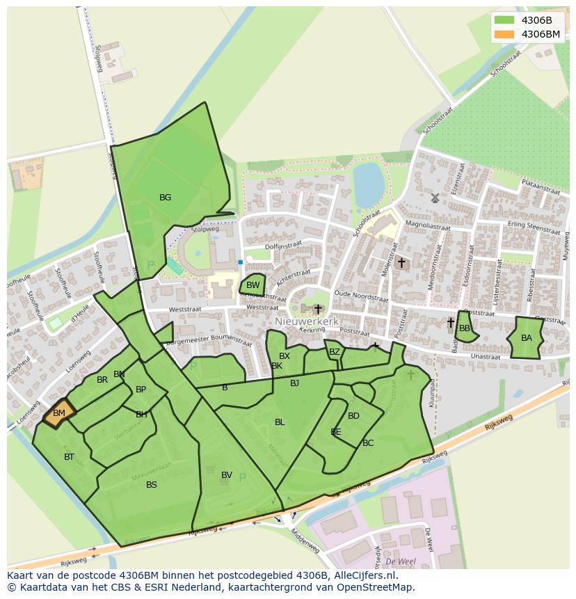 Afbeelding van het postcodegebied 4306 BM op de kaart.