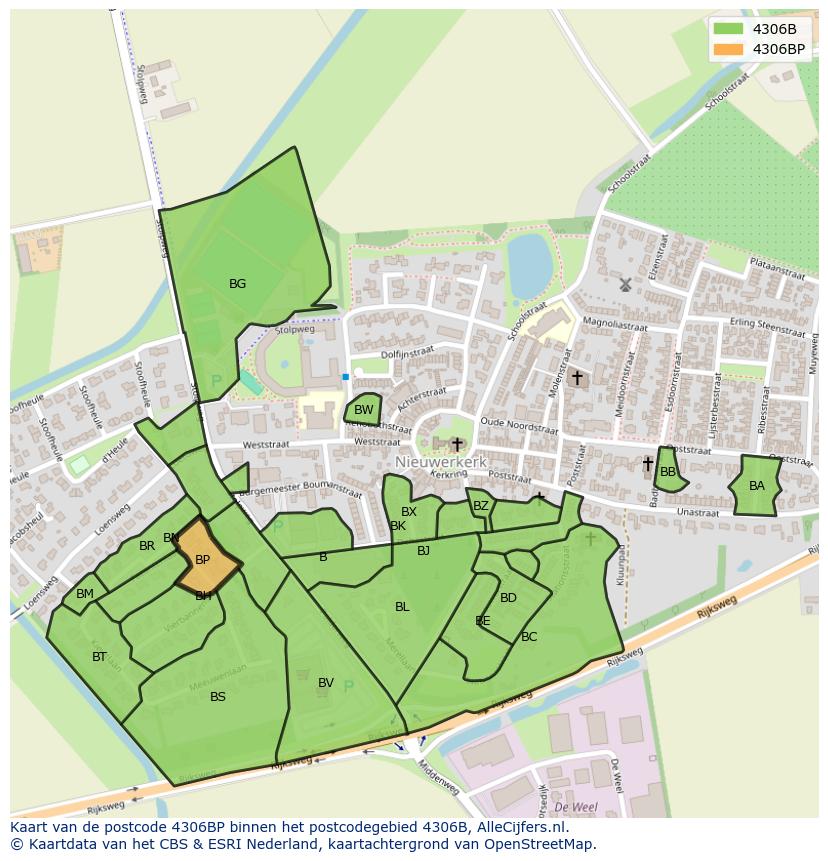 Afbeelding van het postcodegebied 4306 BP op de kaart.