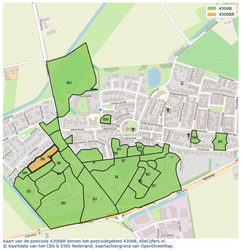 Afbeelding van het postcodegebied 4306 BR op de kaart.
