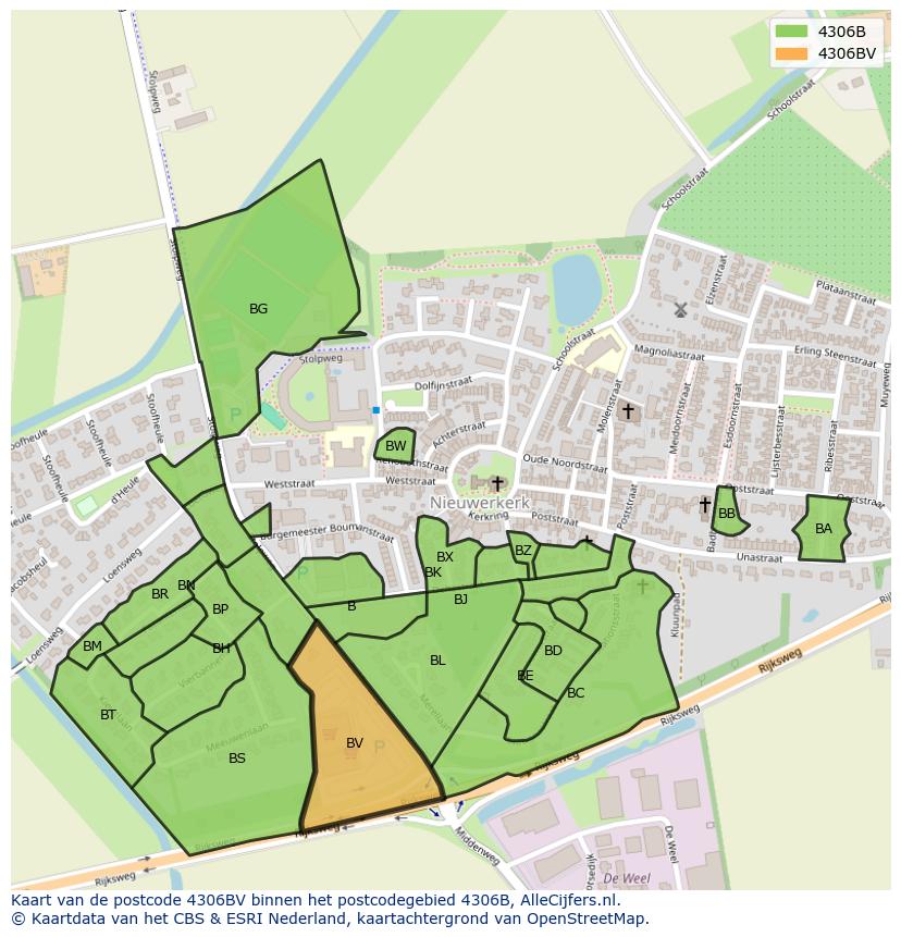 Afbeelding van het postcodegebied 4306 BV op de kaart.