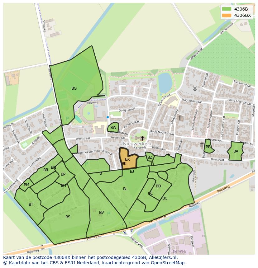 Afbeelding van het postcodegebied 4306 BX op de kaart.