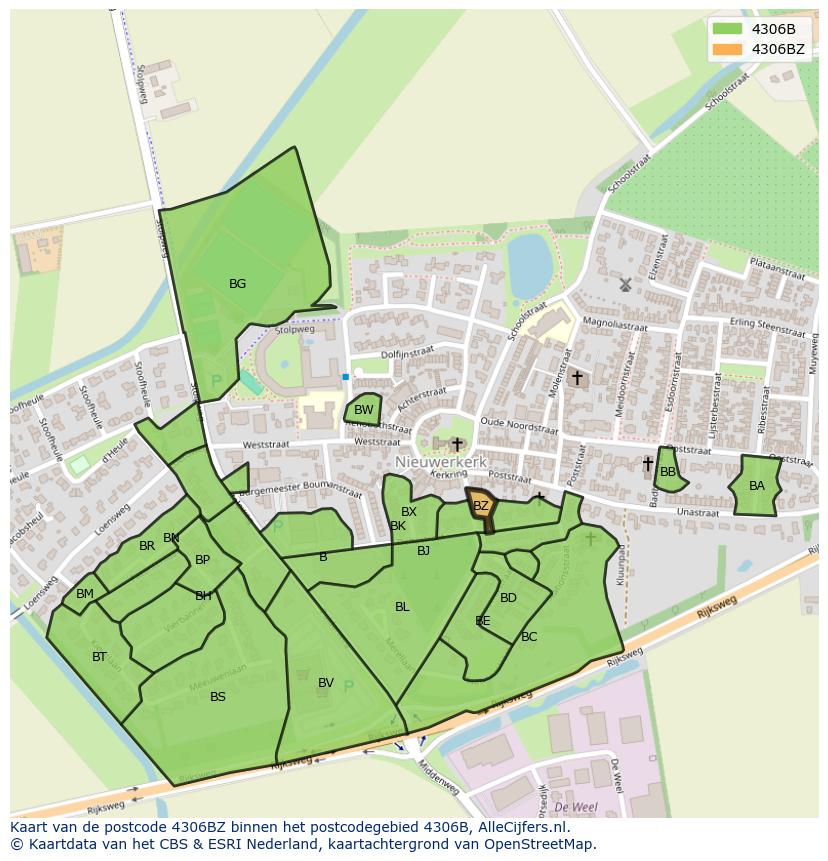Afbeelding van het postcodegebied 4306 BZ op de kaart.