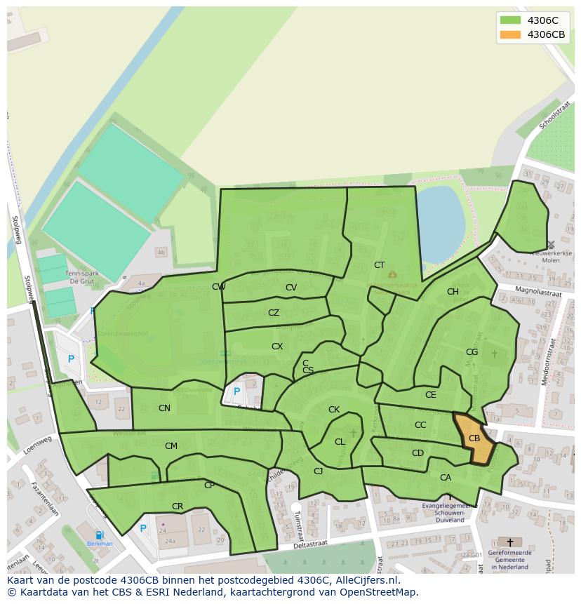 Afbeelding van het postcodegebied 4306 CB op de kaart.